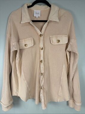 Le Lis Waffle Knit Mixed-Media 100% Cotton Cottagecore Boho Shacket Size S EUC